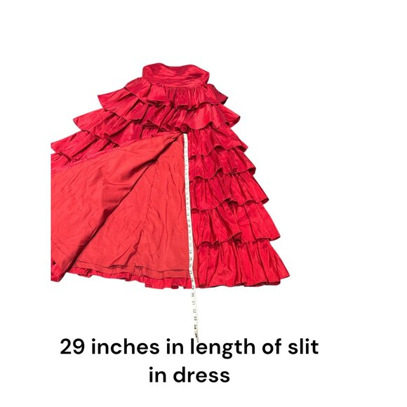 Red Strapless Tiered Ruffle Formal Evening Gown Dress Womens Size S Stacees Sati - Picture 13 of 14
